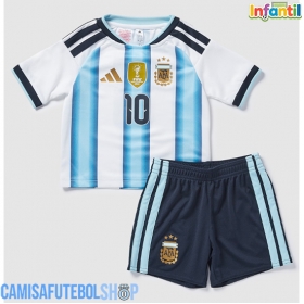 Camisa de time de futebol Argentina Lionel Messi #10 Replicas 1º Equipamento Infantil Mundo 2026 Manga Curta (+ Calças curtas)